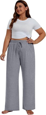 Neer 3 Pack Women's Plus Size Pants Wide Leg Lounge Yoga Pants Casual Baggy Drawstring High Waist Sweatpants with Pockets in Kuwait