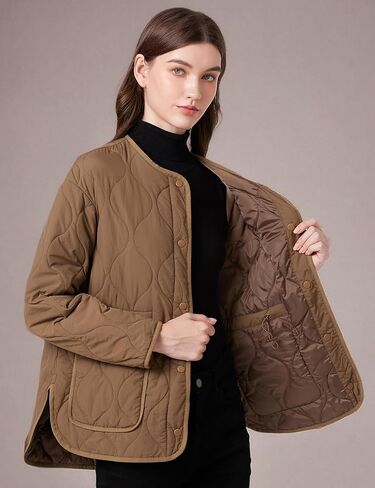 ROYAL MATRIX Women's Quilted Jacket Lightweight and Padded Trendy Coat Button Down Jacket with Pockets in Kuwait