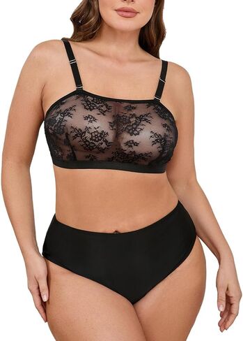 حمالة صدر نسائية من SOLY HUX مقاس كبير من الدانتيل المزين بالورود، حمالة صدر شفافة شفافة من خلال حمالات صدر مع أشرطة قابلة للتعديل in Kuwait