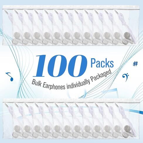 100 Pack Earbuds Bulk Kids Earphones for Classroom, Student Wired Earbuds Headphones Without Mic, Earphones Bulk for Kids Adults School Library Laptop, Individually Bagged in Saudi Arabia