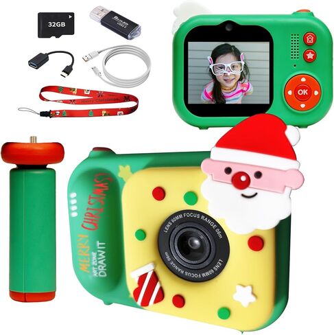 Christmas Kids Camera with Tripod, Santa Digital Camera, Video, Games, Xmas Gift for Boys Girls Age 3-12, New Year for Toddler, Children in Saudi Arabia