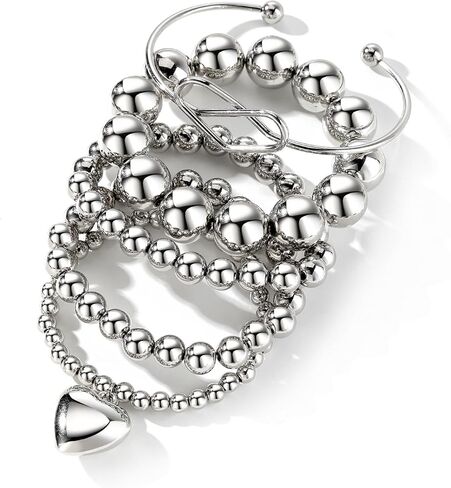 17IF Silver Bangle Bracelet For Women 14k Plated Multi Layer Cuff Bracelets Set Trendy Boho Textured Indian Punk Chunky Cable Smooth Bangles Elegance Minimalist Jewelry Gift in Kuwait