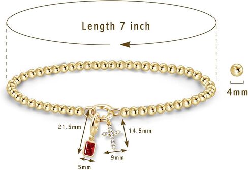 Free bird Cross Birthstone Bracelet | Dainty 14K Gold Plated Cross Charm Bracelet for Women | Stretchable Elastic Gold Beaded Bracelet | Stackable Trendy Birthstone Bracelet | Jewelry Gifts for Women in Saudi Arabia
