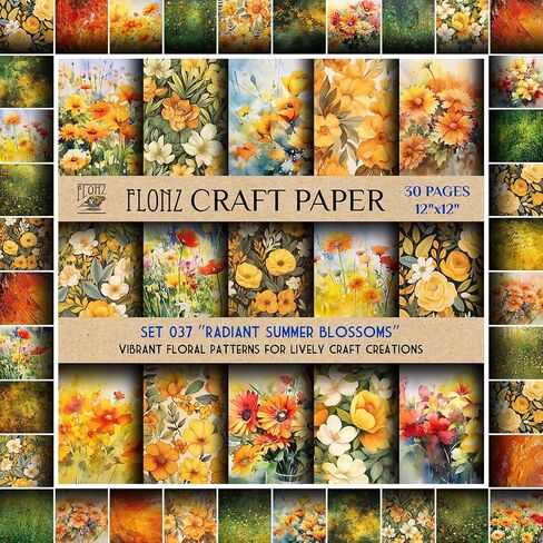 Scrapbook Paper (30 pages 12"x12") Klimt-Inspired Blooms: Artistic Floral Patterns for Sophisticated Craft Creations FLONZ Vintage Styled Double Sided Paper Pad for Craft Cardmaking in Saudi Arabia