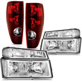 Headlights Tail Lights Compatible with 2004-2012 Chevy Colorado/GMC Canyon, 2006-2008 Isuzu I-Series Replacement Headlight Rear Brake Lamp Assembly, Black Housing Clear Corner, 6pcs