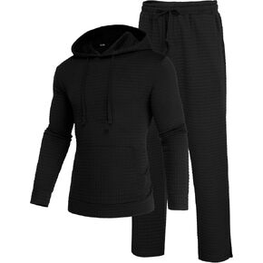 ZSJR Mens Sweatsuits Sets 2 Piece Outfits Hooded Athletic Tracksuit Regular Fit Plaid Jacquard Jogging Suit Set