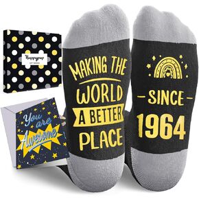 HAPPYPOP 60th Birthday Socks Gifts Ideas - 1964 Birthday Gifts for Middly-Aged Men, Best Gifts for 60 Year Old Parents with Greeting Card
