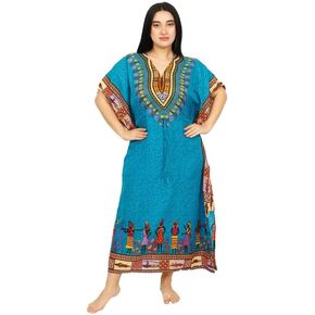 African Women's 100% Polyester Long Maxi Dress Long Kaftan Dress Gown Top Night Dress | One Size - Green