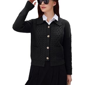 V FOR CITY Women's Cable Knit Cardigan Sweater Long Sleeve Open Front Chunky Cropped Cardigan Color Block Outwear