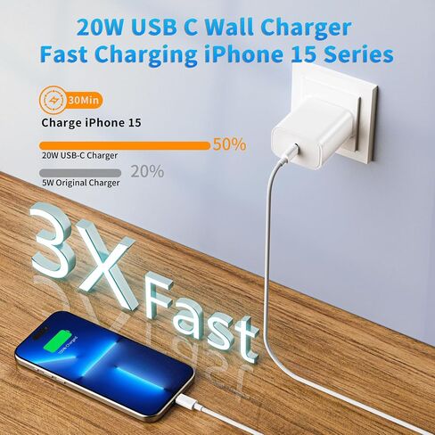 4Pack iPhone 12 13 14 Fast Charger,[MFi Certified] 20W Rapid USB C Wall Charger Block Adapter with 6.6FT Long USB-C to Lightning Data Sync Fast Charging Cord for iPhone14 13 12 11 Pro Max Xs Xr X 8 in Saudi Arabia