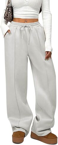 بنطال رياضي نسائي من الصوف بأرجل واسعة من HeSaYep، سروال فضفاض عالي الخصر برباط، بنطال رياضي in Kuwait