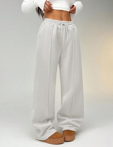 بنطال رياضي نسائي من الصوف بأرجل واسعة من HeSaYep، سروال فضفاض عالي الخصر برباط، بنطال رياضي in Kuwait