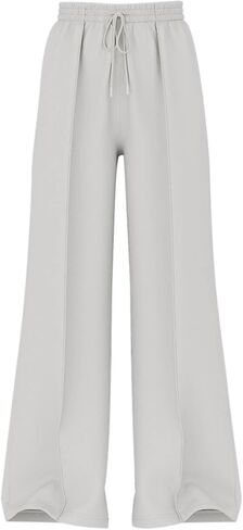 بنطال رياضي نسائي من الصوف بأرجل واسعة من HeSaYep، سروال فضفاض عالي الخصر برباط، بنطال رياضي in Kuwait