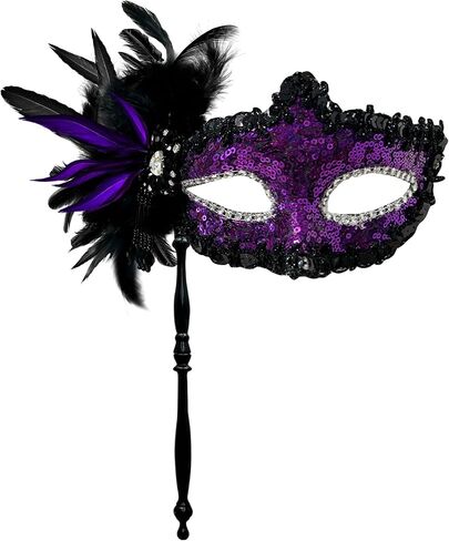 2024 New Feather Masquerade Mask with Stick for Women,Feather Black Masquerade Mask for Masquerade Party, Mardi Gras,Cosplay Party Masque（Blue） in Saudi Arabia