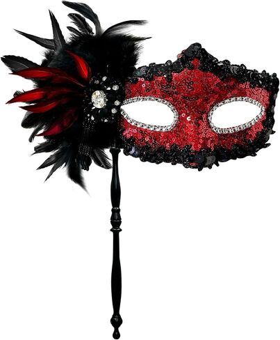 2024 New Feather Masquerade Mask with Stick for Women,Feather Black Masquerade Mask for Masquerade Party, Mardi Gras,Cosplay Party Masque（Blue） in Saudi Arabia