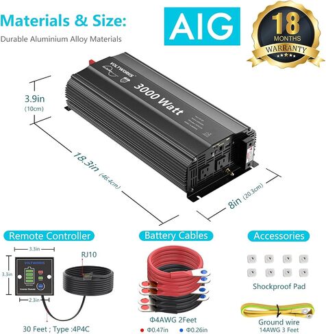 VOLTWORKS 2 AWG Gauge Red + Black Pure Copper Battery Inverter Cables Solar, RV, Car, Boat 1ft 3/8 in Lugs in Saudi Arabia