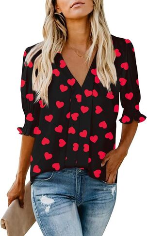 Women's Dressy Smocked Sleeve Deep V Neck Halloween Jack o Lantern Pumpkin Blouses in Saudi Arabia