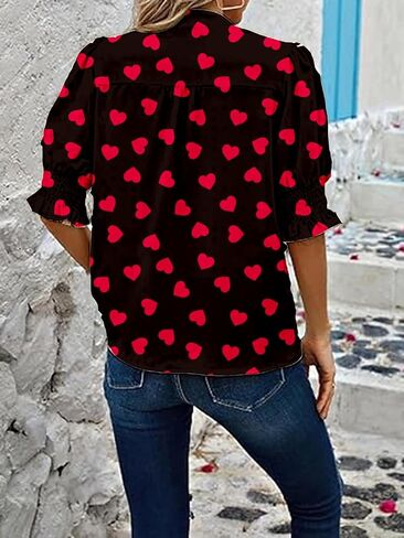 Women's Dressy Smocked Sleeve Deep V Neck Halloween Jack o Lantern Pumpkin Blouses in Saudi Arabia
