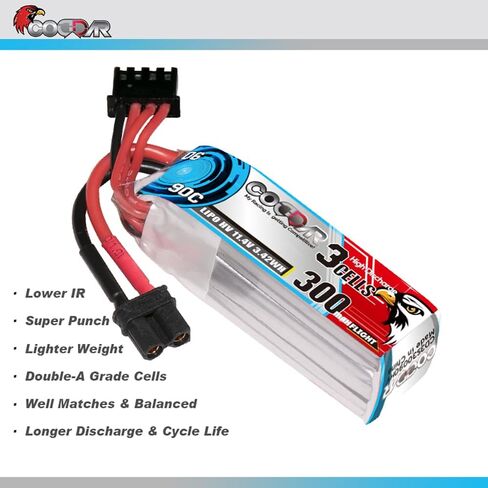 2 Packs CODDAR 350mAh 3S 11.4V 90C HV LiPo Battery with XT30 Connector for RC Racing Drone FPV Quads Quadcoper (CD3S35090HV) in Saudi Arabia