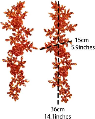 Zbroh Handmade red/White//Green/Blue Rhinestones Applique Sewing Beads Stones Trim lace Patches Accessory for Dress Clothes one Pair (Blue) in Saudi Arabia