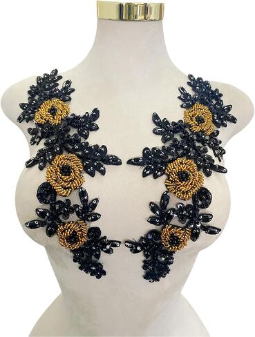 Zbroh Handmade red/White//Green/Blue Rhinestones Applique Sewing Beads Stones Trim lace Patches Accessory for Dress Clothes one Pair (Blue) in Saudi Arabia