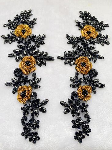 Zbroh Handmade red/White//Green/Blue Rhinestones Applique Sewing Beads Stones Trim lace Patches Accessory for Dress Clothes one Pair (Blue) in Saudi Arabia