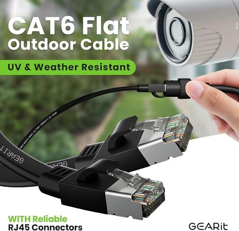 GearIT Cat 6 Outdoor Flat Ethernet Cable (15ft, Black) Direct Burial Rated LLDPE Jacket - Indoor Cat6 Shielded FTP 10Gbps High Speed Gaming Computer Network RJ45 Snagless Patch Cord Internet in Saudi Arabia
