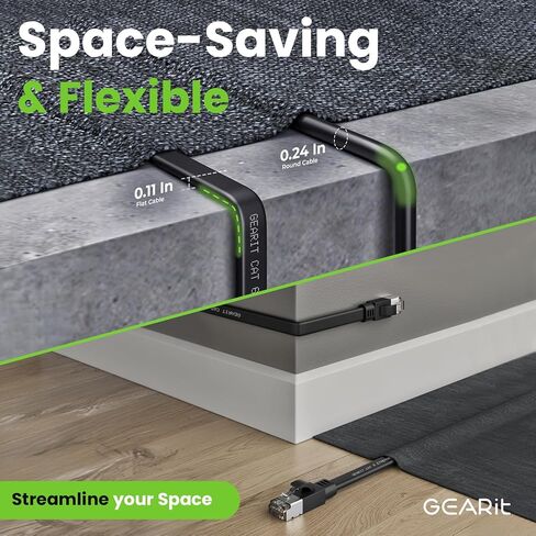 GearIT Cat 6 Outdoor Flat Ethernet Cable (15ft, Black) Direct Burial Rated LLDPE Jacket - Indoor Cat6 Shielded FTP 10Gbps High Speed Gaming Computer Network RJ45 Snagless Patch Cord Internet in Saudi Arabia