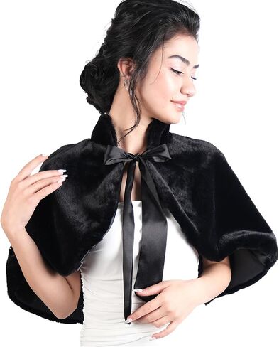 LIMELIA Bride Wedding Faux Fur | Shawl Wrap Stole for Bride, Bridesmaid - Feather Scarf Fur for Evenings, Bridal Wedding Party | Ribbon Collar Plush - White in Kuwait