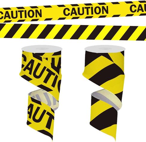 4 roll 20 Yards Caution Ribbons, 3/8" Yellow Caution Tape Grosgrain Ribbons Yellow and Black Striped Ribbon Do Not Cross Fabric Ribbon for Gift Wrapping DIY Danger Hazardous Areas Decorations in Kuwait