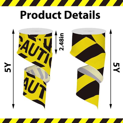 4 roll 20 Yards Caution Ribbons, 3/8" Yellow Caution Tape Grosgrain Ribbons Yellow and Black Striped Ribbon Do Not Cross Fabric Ribbon for Gift Wrapping DIY Danger Hazardous Areas Decorations in Kuwait