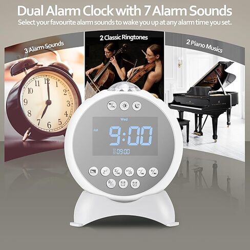 Kids Alarm Clock Star Projector, Galaxy Night Light Projector Kids, Bluetooth Speaker Alarm Clock Bedroom 14 White Noise Sounds 21 Projection Snooze Auto-Off Timer Remote Control, Black in Saudi Arabia
