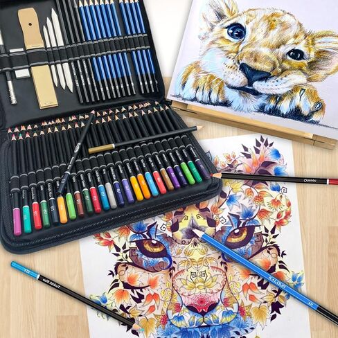 كالور مجموعة ادوات رسم 76 قطعة - لوازم فنية احترافية مع كراسة رسم وورق الوان مائية - تتضمن الوان مائية وجرافيت وملونة ومعدنية وباستيل وقلم فحم - للفنانين المبتدئين والبالغين والمراهقين in Kuwait