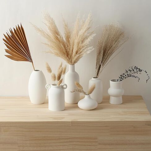 مجموعة من 8 مزهريات برعم سيراميك بيضاء للزهور، مزهريات صغيرة من عشب بامباس لديكور المزرعة بوهو، مزهريات زخرفية للقطعة المركزية، ديكور الزفاف، المنزل والمكتب، ديكور الغرفة والطاولة in Kuwait