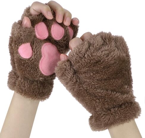 SIQITECHNO Winter Cute Bear Gloves Cat Paw Gloves Half Finger Gloves Soft Warm Gloves Cosplay Costume Accessories in Saudi Arabia