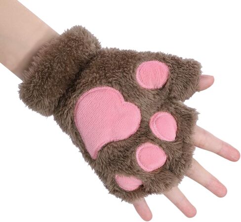 SIQITECHNO Winter Cute Bear Gloves Cat Paw Gloves Half Finger Gloves Soft Warm Gloves Cosplay Costume Accessories in Saudi Arabia