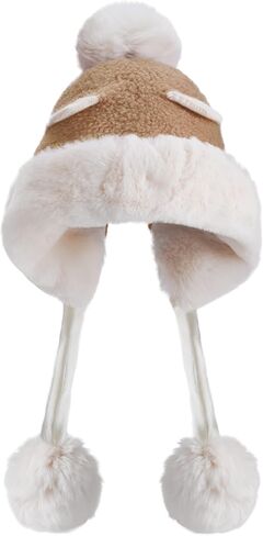 CLAPE Fur Trapper Hat Winter Furry Russian Cap Womens Pom Pom Beanie Hat Pompom Snow Hats Ski Cap Chunky Baggy Hat in Saudi Arabia