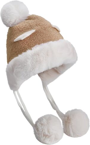 CLAPE Fur Trapper Hat Winter Furry Russian Cap Womens Pom Pom Beanie Hat Pompom Snow Hats Ski Cap Chunky Baggy Hat in Saudi Arabia