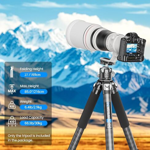 GX6 Carbon Fiber Tripod for Camera, External Center Column Compact Design, 10-Layer Carbon Fiber Tube, 29mm Professional Tripod Tube, Travel Tripod for Camcorder Telephoto Lens in Kuwait