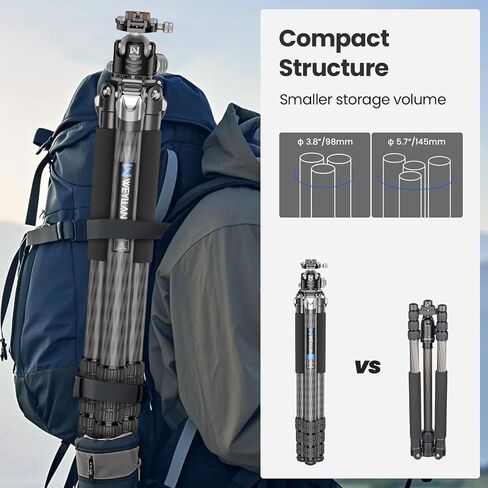 GX6 Carbon Fiber Tripod for Camera, External Center Column Compact Design, 10-Layer Carbon Fiber Tube, 29mm Professional Tripod Tube, Travel Tripod for Camcorder Telephoto Lens in Kuwait
