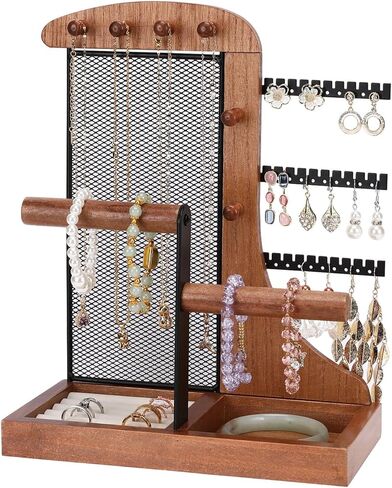 Mightree Jewelry Organizer Stand with Velvet Ring Holder, 4 Tier Jewelry Towers with 24 Holes for Earring Organizer Holder, Jewelry Stand with 10 Hooks Necklace Organizer and Watch Bracket - White in Saudi Arabia