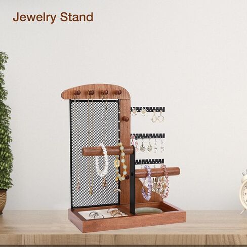 Mightree Jewelry Organizer Stand with Velvet Ring Holder, 4 Tier Jewelry Towers with 24 Holes for Earring Organizer Holder, Jewelry Stand with 10 Hooks Necklace Organizer and Watch Bracket - White in Saudi Arabia