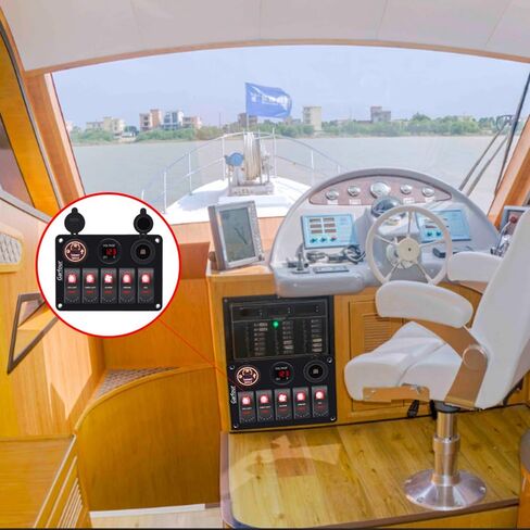 Green 5 Gang Waterproof Boat Switch Panel Marine Rocker Switch with 12V Voltmeter Type-C and QC 3.0 USB Charging Socket for Car Boat in Saudi Arabia