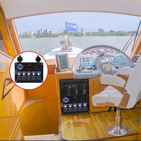 Green 5 Gang Waterproof Boat Switch Panel Marine Rocker Switch with 12V Voltmeter Type-C and QC 3.0 USB Charging Socket for Car Boat in Saudi Arabia