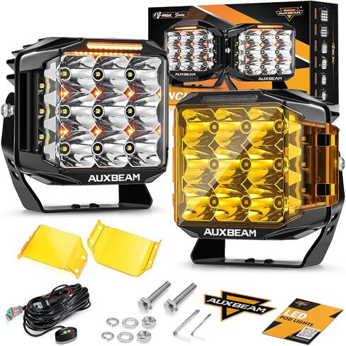 أضواء جراب LED مقاس 7 بوصات من Auxbeam، مصابيح إطلاق جانبية للقيادة فائقة السطوع بقدرة 228 وات مع ضوء كهرماني DRL وإضاءة خلفية، سلسلة 270 درجة V-MAX مجموعة أضواء كاشفة للعمل مع غطاء للشاحنات SUV UTV ATV in Kuwait