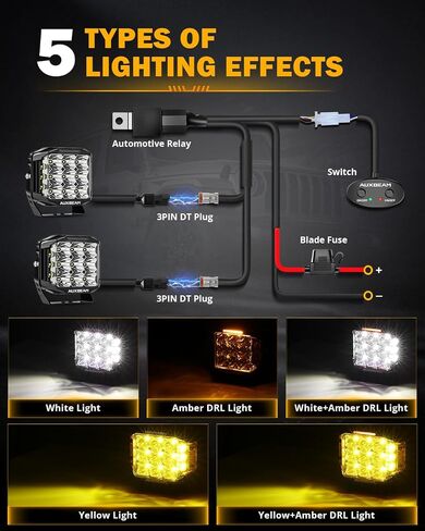 أضواء جراب LED مقاس 7 بوصات من Auxbeam، مصابيح إطلاق جانبية للقيادة فائقة السطوع بقدرة 228 وات مع ضوء كهرماني DRL وإضاءة خلفية، سلسلة 270 درجة V-MAX مجموعة أضواء كاشفة للعمل مع غطاء للشاحنات SUV UTV ATV in Kuwait