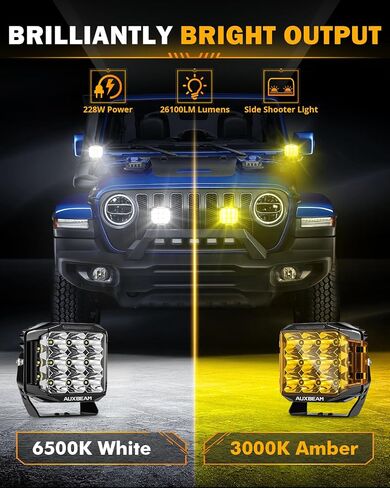 أضواء جراب LED مقاس 7 بوصات من Auxbeam، مصابيح إطلاق جانبية للقيادة فائقة السطوع بقدرة 228 وات مع ضوء كهرماني DRL وإضاءة خلفية، سلسلة 270 درجة V-MAX مجموعة أضواء كاشفة للعمل مع غطاء للشاحنات SUV UTV ATV in Kuwait