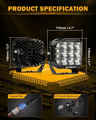 أضواء جراب LED مقاس 7 بوصات من Auxbeam، مصابيح إطلاق جانبية للقيادة فائقة السطوع بقدرة 228 وات مع ضوء كهرماني DRL وإضاءة خلفية، سلسلة 270 درجة V-MAX مجموعة أضواء كاشفة للعمل مع غطاء للشاحنات SUV UTV ATV in Kuwait