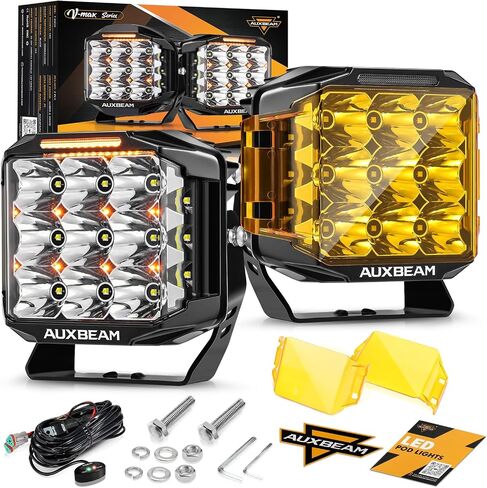 أضواء جراب LED مقاس 7 بوصات من Auxbeam، مصابيح إطلاق جانبية للقيادة فائقة السطوع بقدرة 228 وات مع ضوء كهرماني DRL وإضاءة خلفية، سلسلة 270 درجة V-MAX مجموعة أضواء كاشفة للعمل مع غطاء للشاحنات SUV UTV ATV in Kuwait