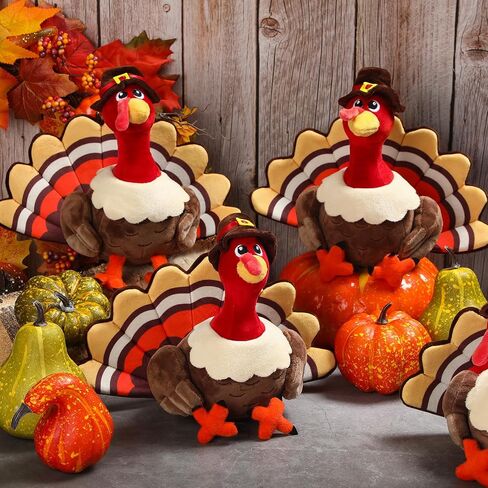 4 Pieces Plush Turkey Stuffed Animals 8 Inch Soft Thanksgiving Turkey Bird Plush Toys Fall Autumn Harvest Thanksgiving Ornaments Party Gifts Decorations (Without hat,Pink) in Saudi Arabia